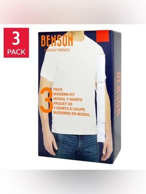 Benson Men’s White Modal T-Shirt - Modern Fit (3 Pack) NWT size L